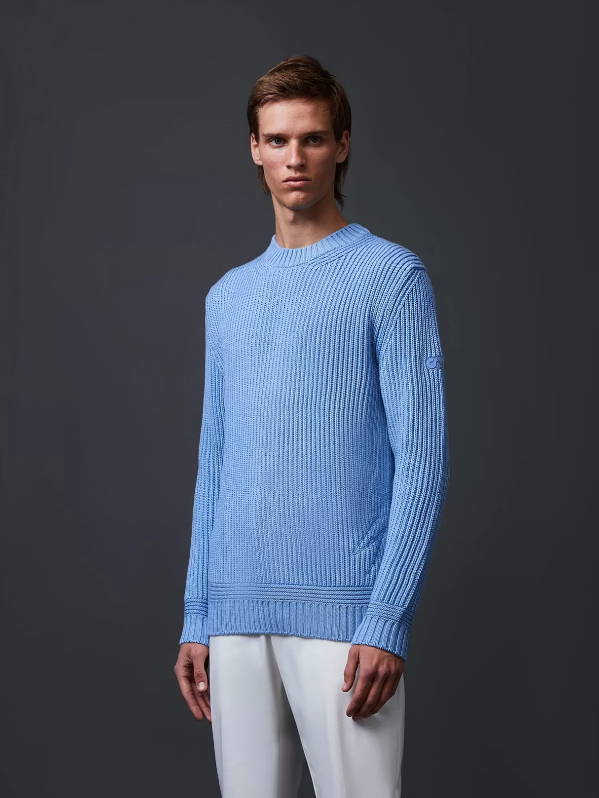 Online AlphaTauri Chunky Knit Merino-Wool Crewneck Sweater Medium Blue