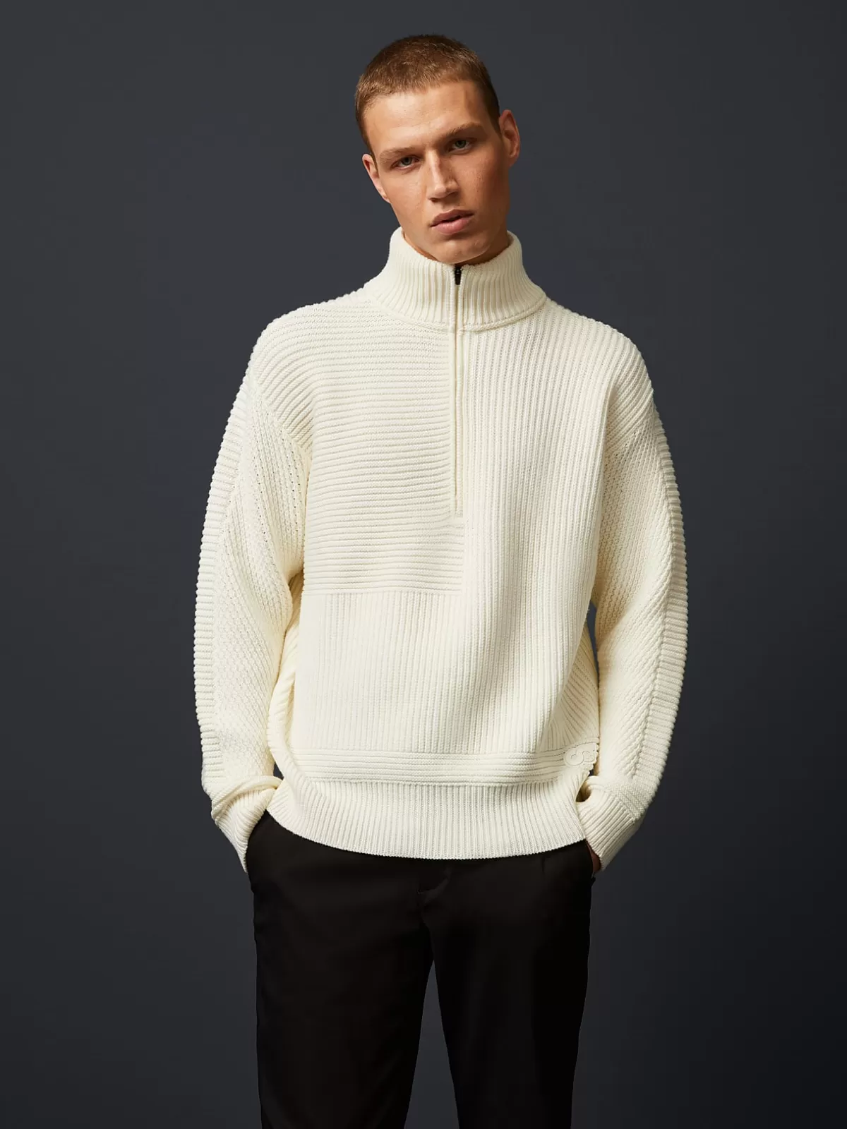 Flash Sale AlphaTauri Chunky Knit Merino-Wool Half-Zip Off White