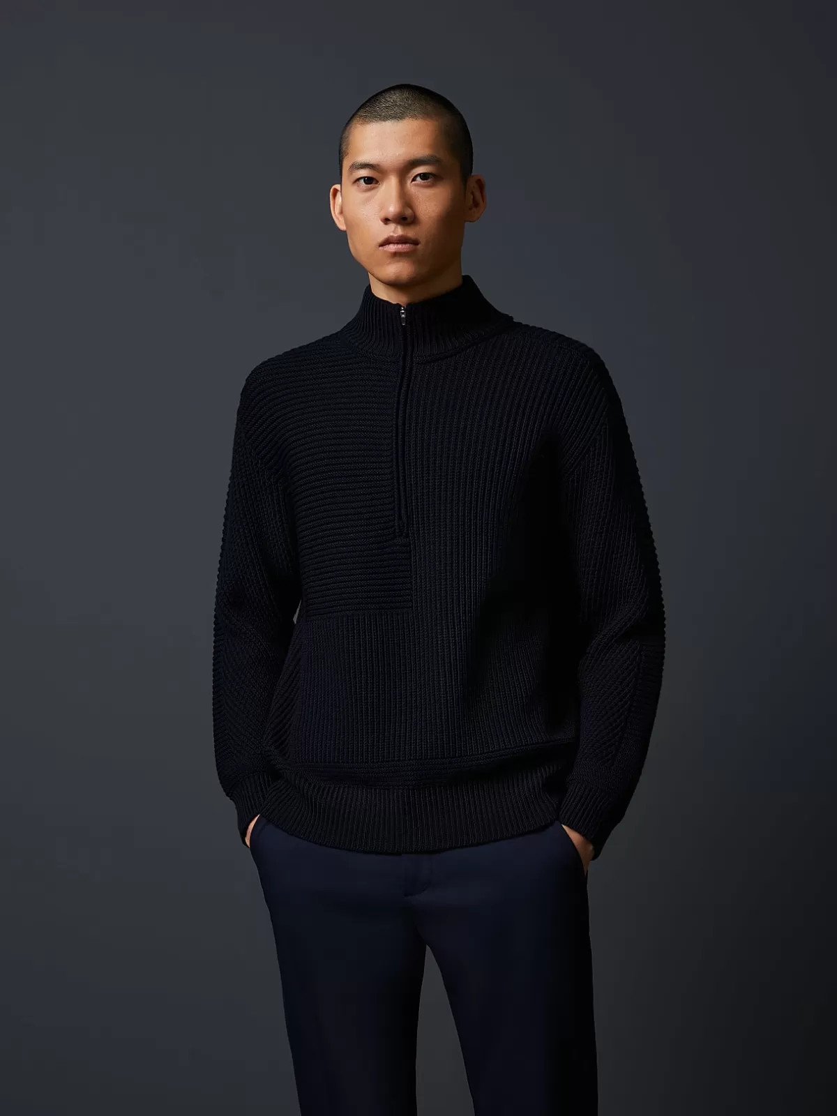 Store AlphaTauri Chunky Knit Merino-Wool Half-Zip Navy