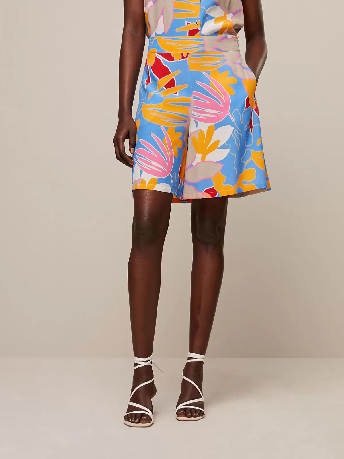 Shop AlphaTauri Flared Shorts With Floral Print Sky Blue