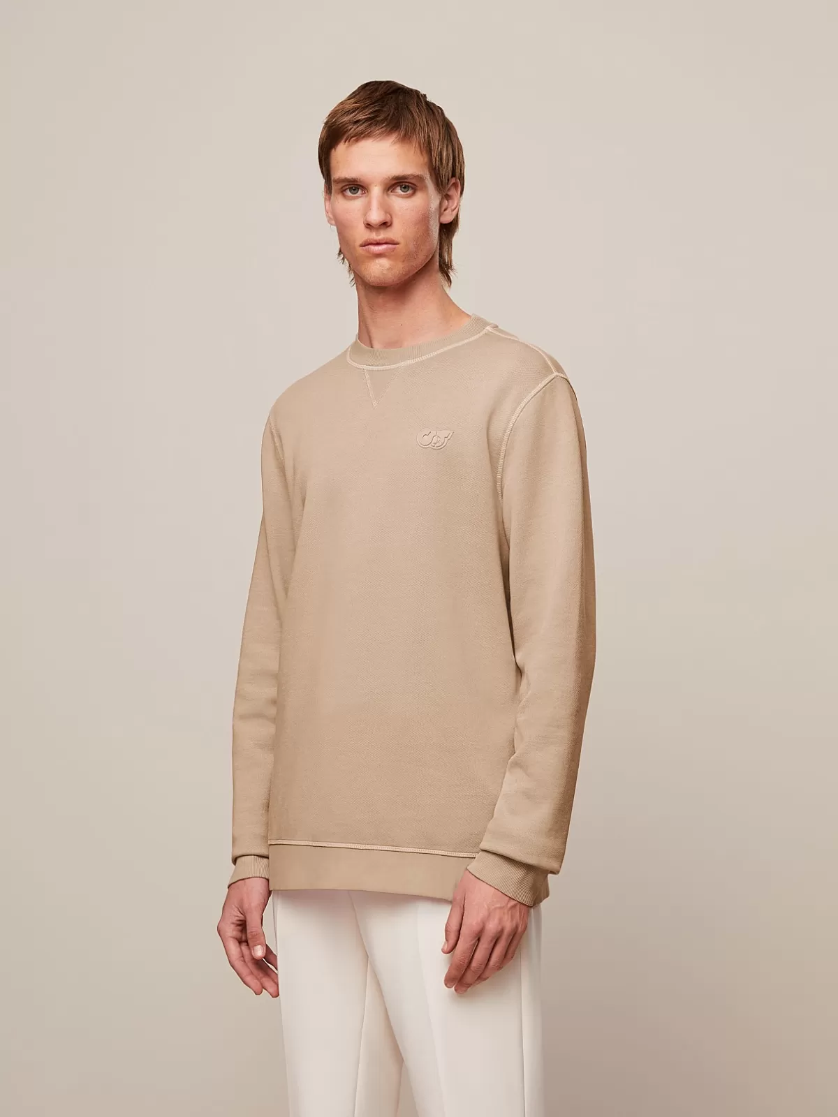 Shop AlphaTauri Garment-Dyed Cotton Sweatshirt Sand