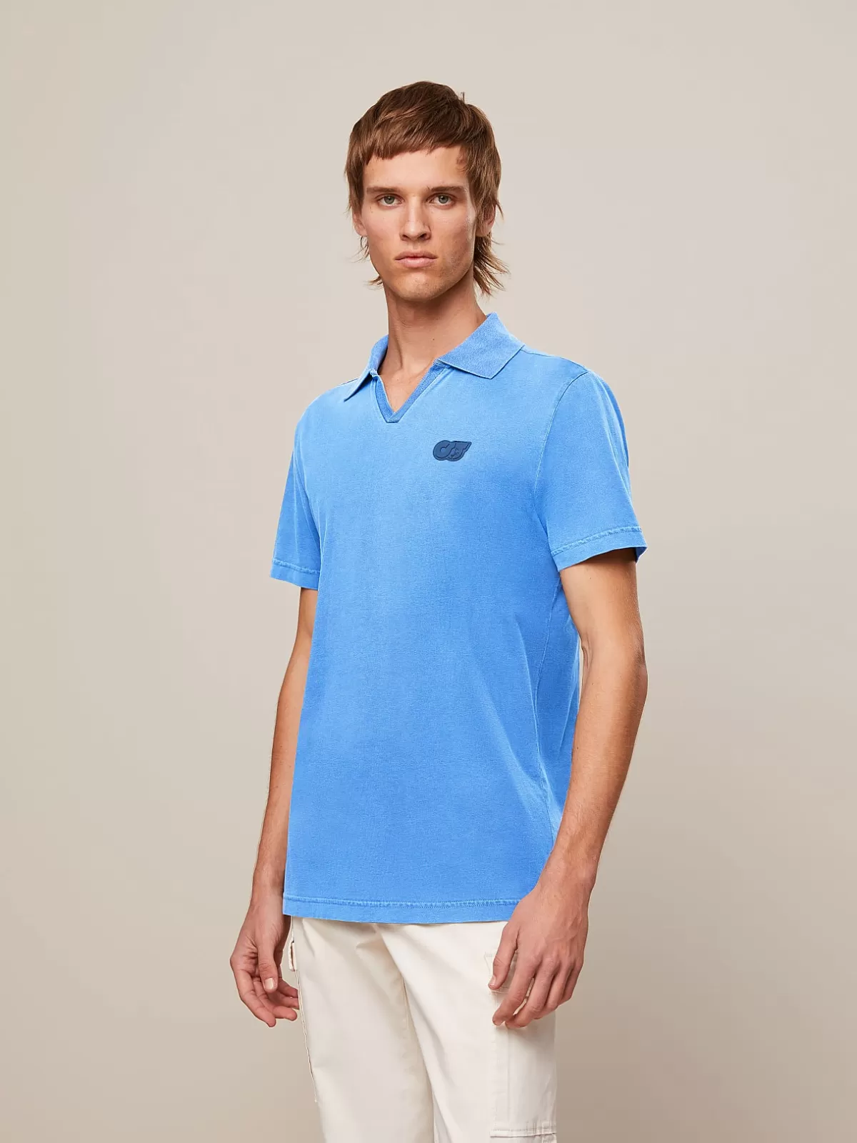 Store AlphaTauri Garment-Dyed Cotton V-Neck T-Shirt Sky Blue