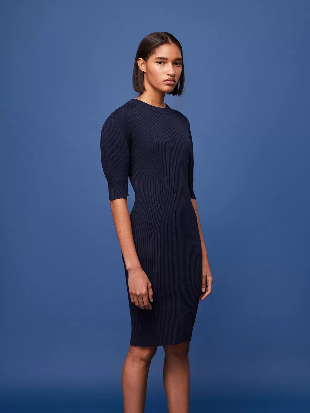 Flash Sale AlphaTauri Knit Dress With Balloon Sleeves Navy