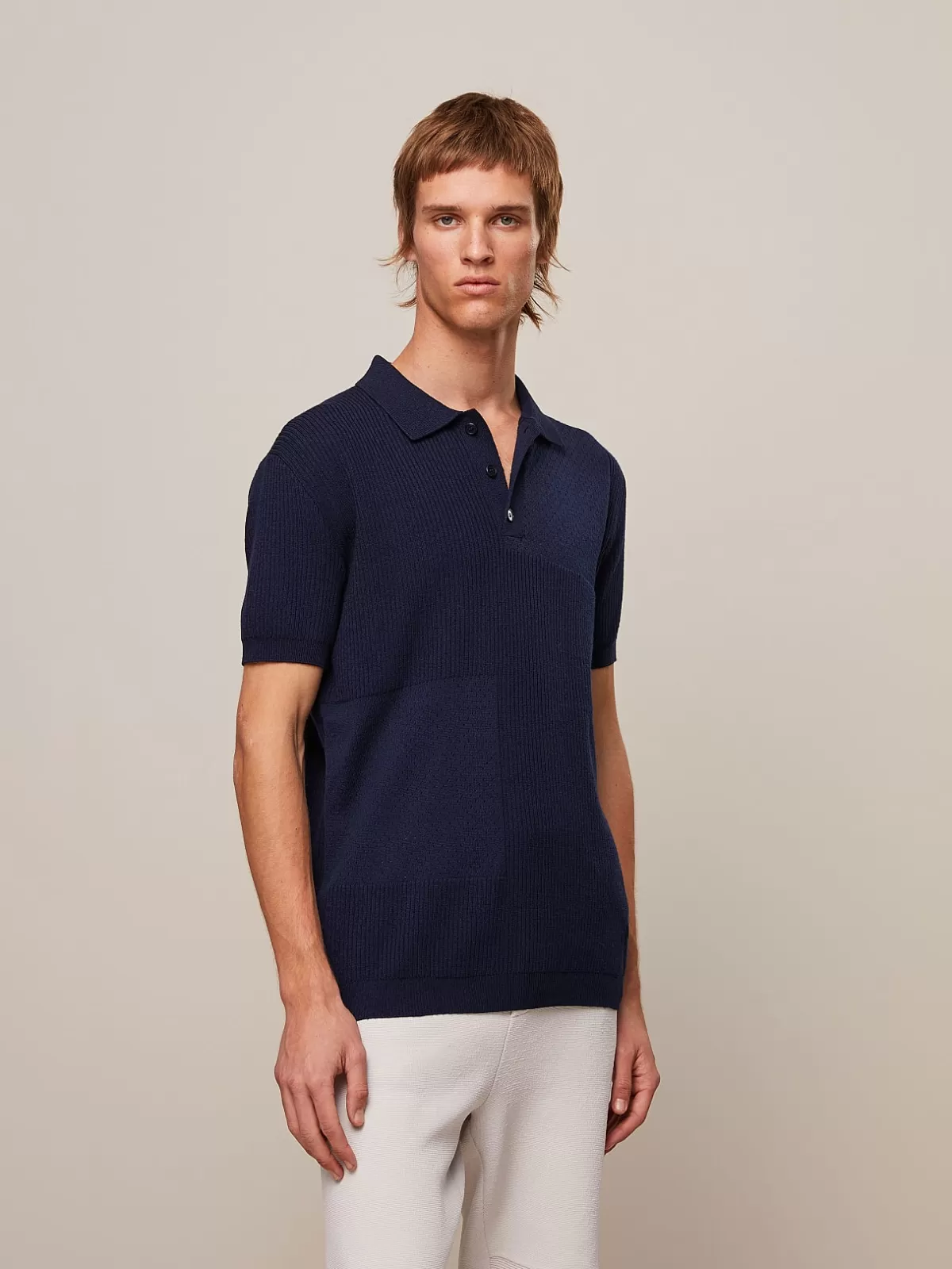 Online AlphaTauri Knit Merino-Blend Polo Shirt Navy