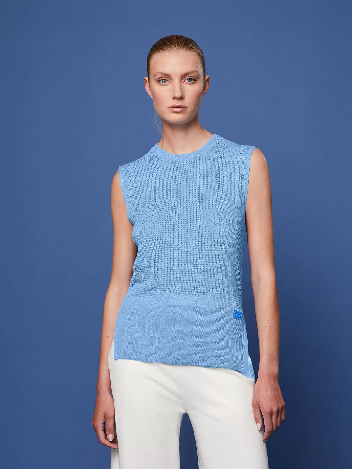 Fashion AlphaTauri Linen-Blend Knit Top Sky Blue