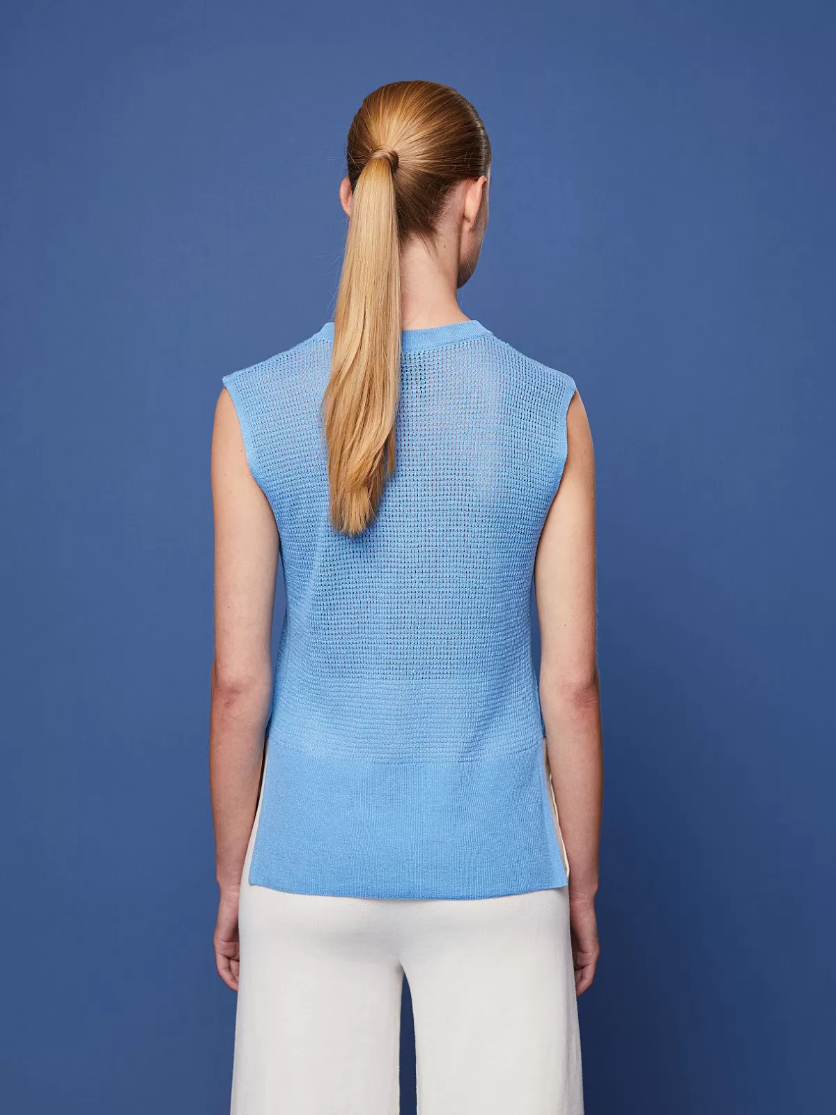 Fashion AlphaTauri Linen-Blend Knit Top Sky Blue