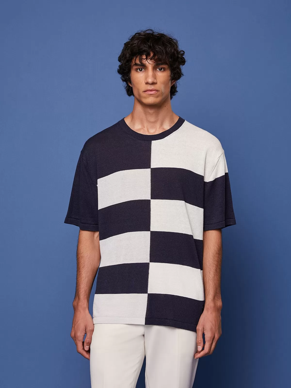 Clearance AlphaTauri Oversized Knit T-Shirt Navy / White