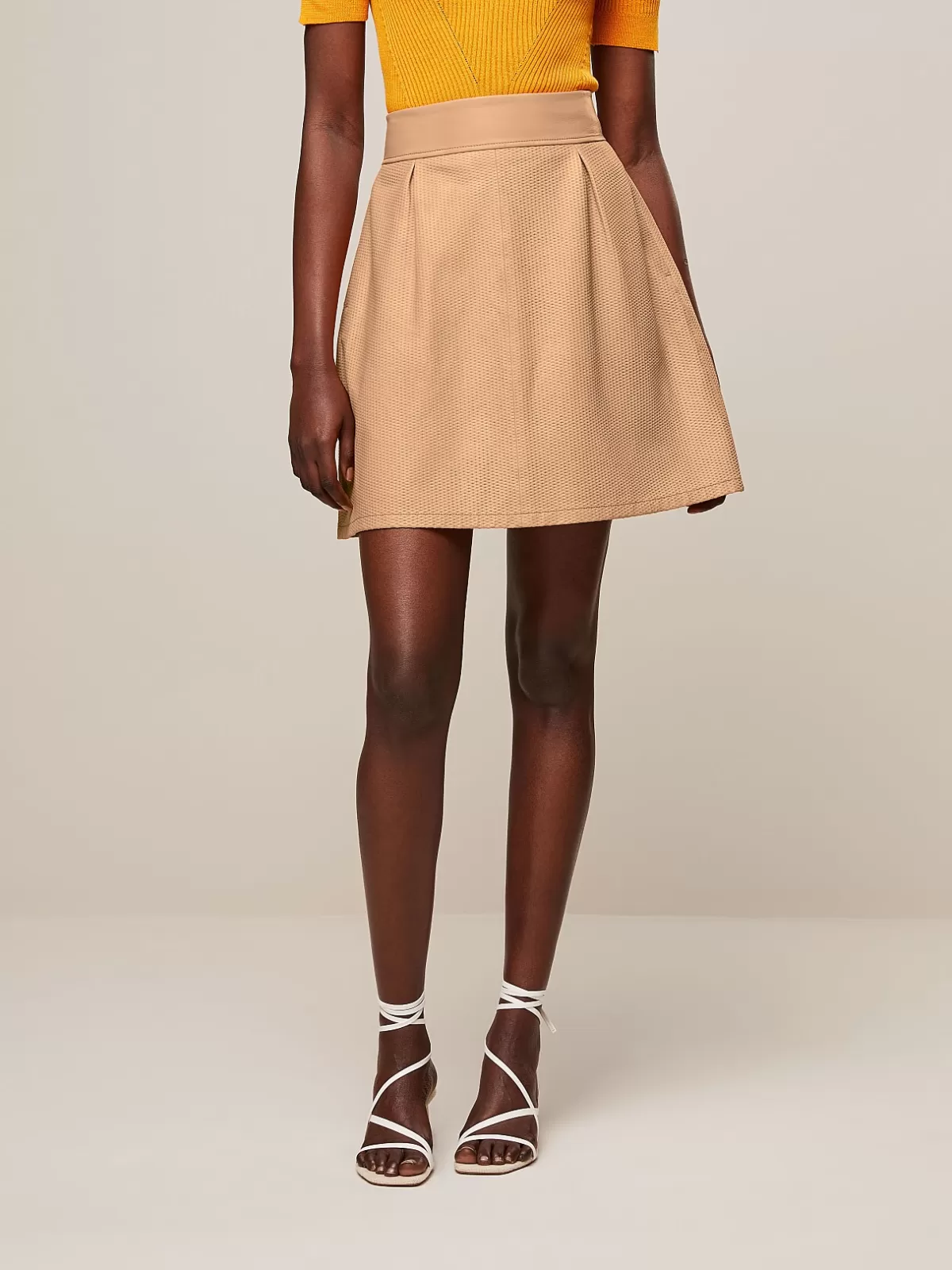 Discount AlphaTauri Perforated Leather Skirt Sand