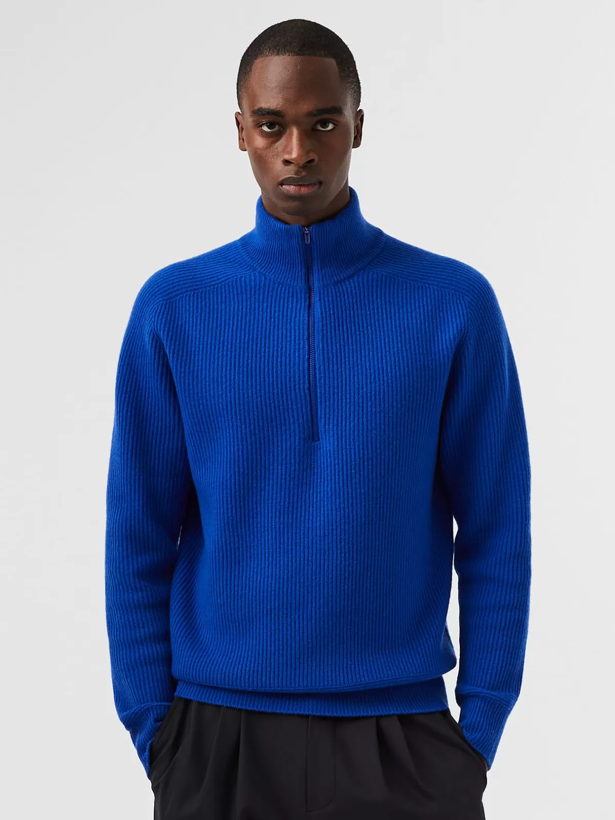 Best AlphaTauri Seamless 3D Knit Merino Wool Half-Zip Sweater Classic Blue