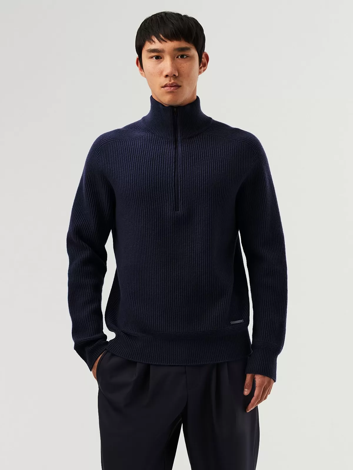 Cheap AlphaTauri Seamless 3D Knit Merino Wool Half-Zip Sweater Navy