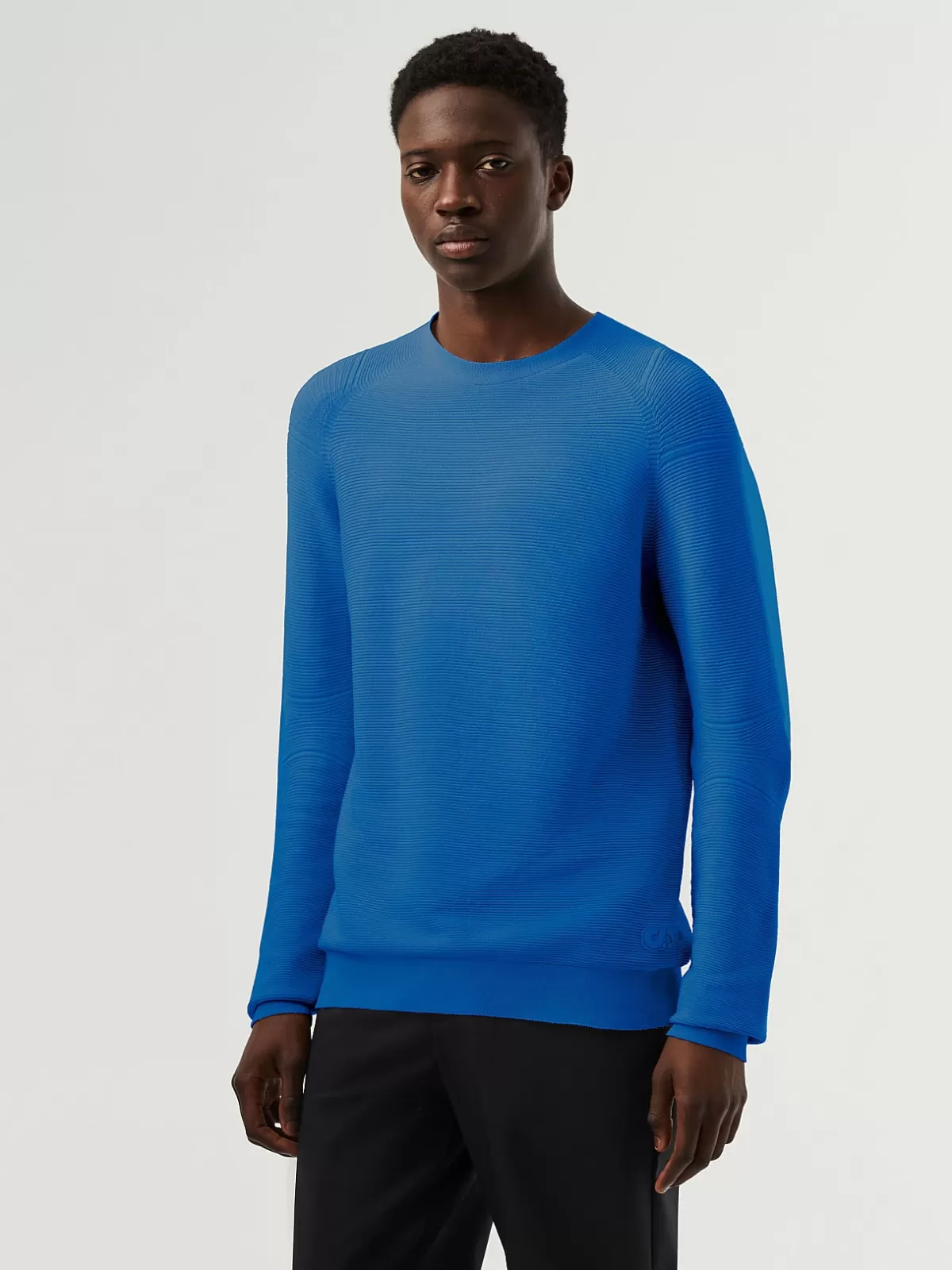 Shop AlphaTauri Seamless 3D Performance Knit Crewneck Sweater Classic Blue