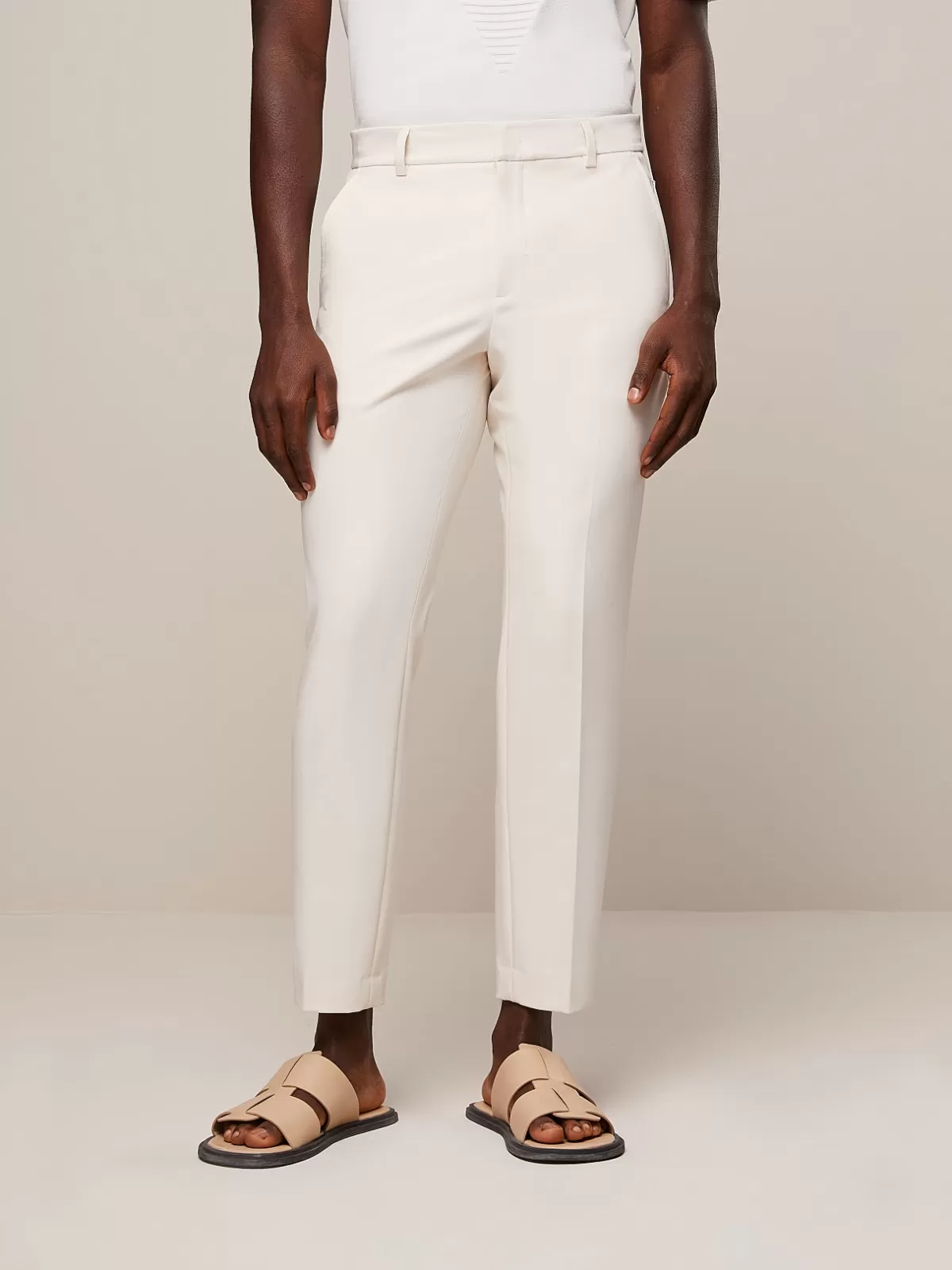 Shop AlphaTauri Tapered Pants With Pleats Off White