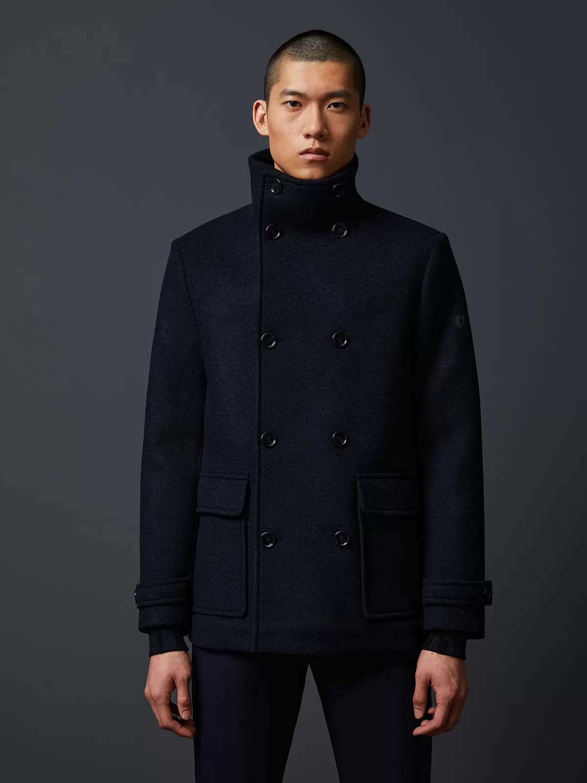 Shop AlphaTauri Water-Resistant Pea Coat Navy