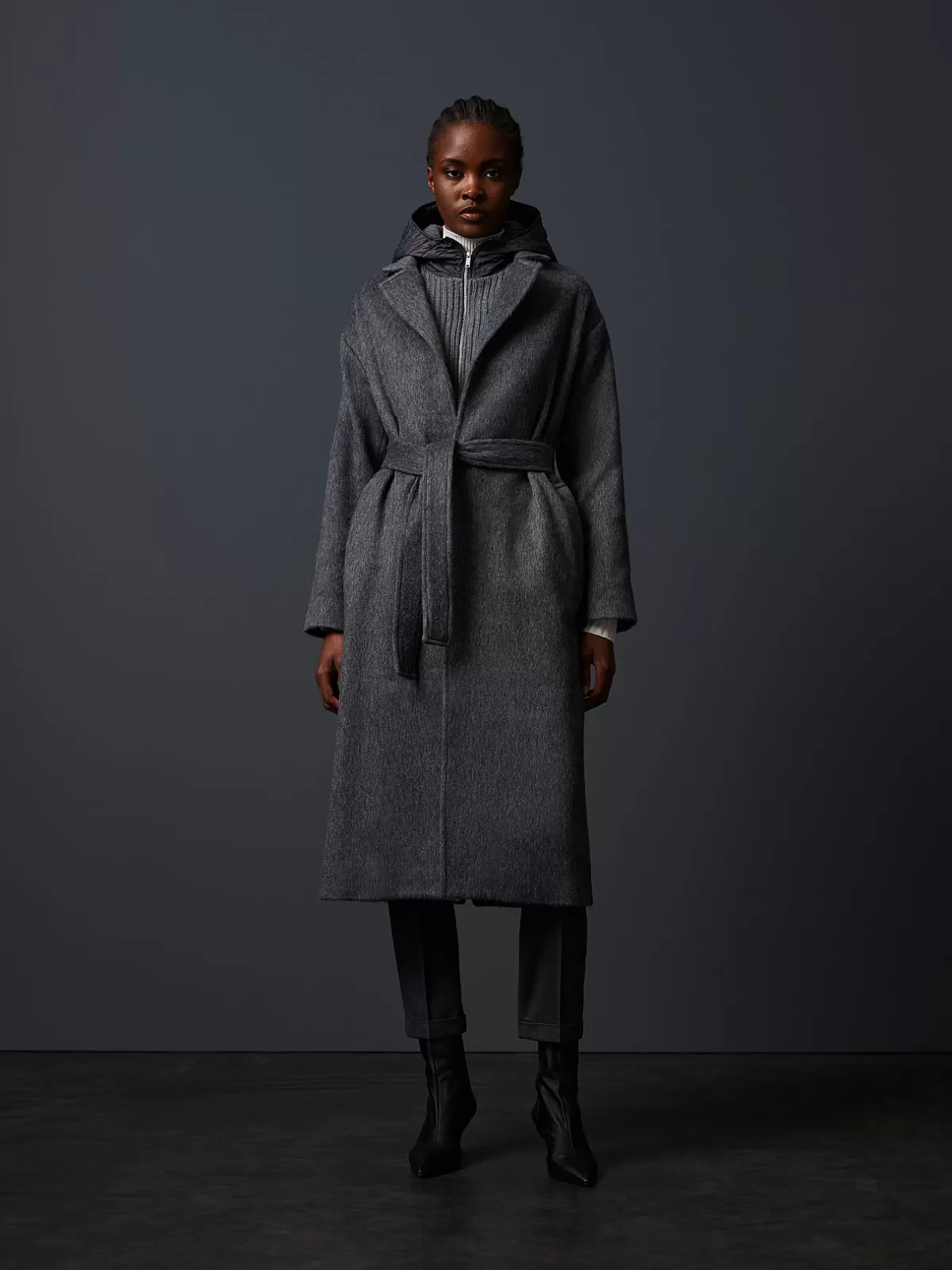 Clearance AlphaTauri Wool Hooded Coat Grey